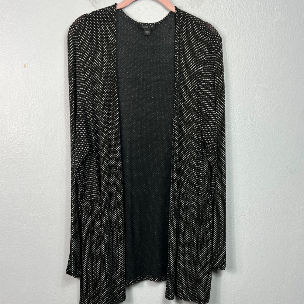 J. Jill Black Wearever Collection & White Dot Open Front Long Cardigan Medium